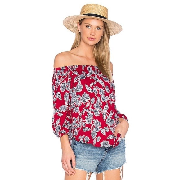 Splendid Beet Red Rayon Etched Floral Blouse EUC - Picture 1 of 9